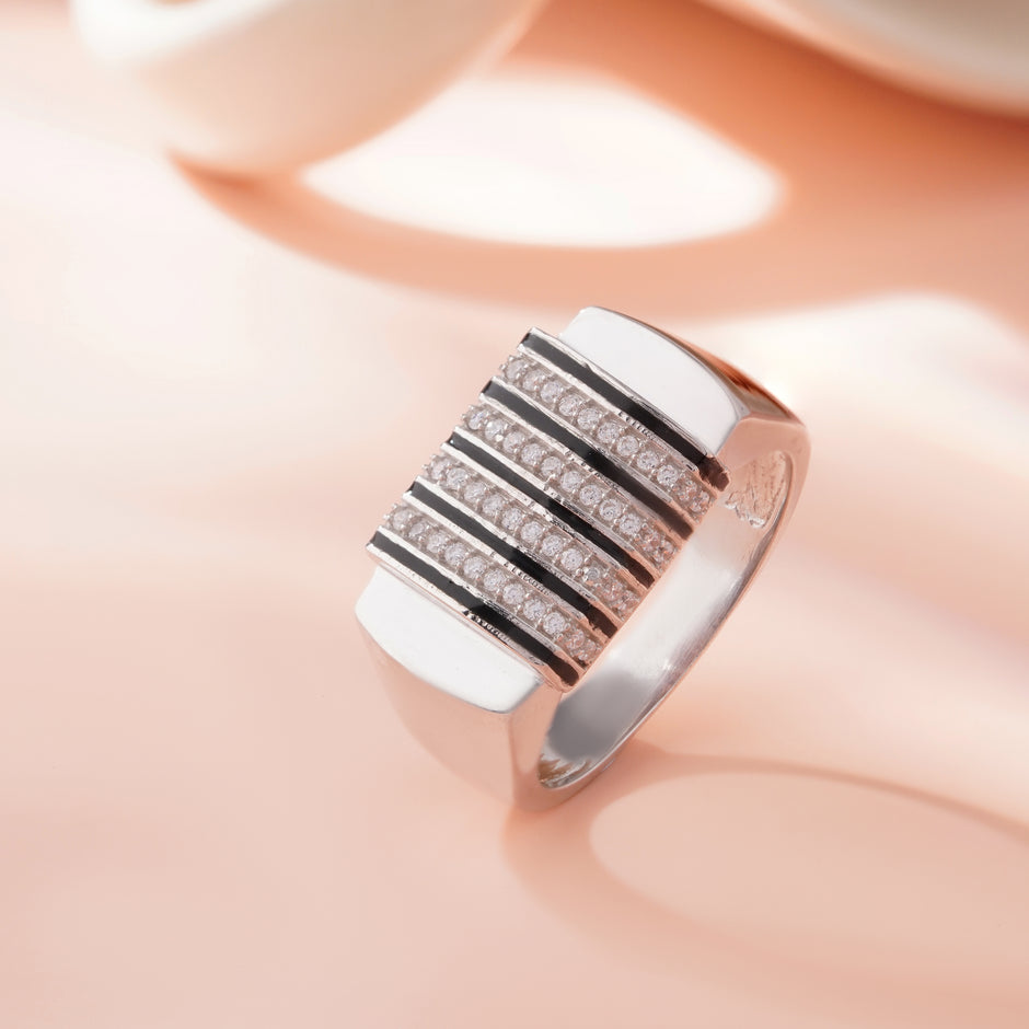 Modern Diamond Stripe Ring for Men  925 Sterling Silver
