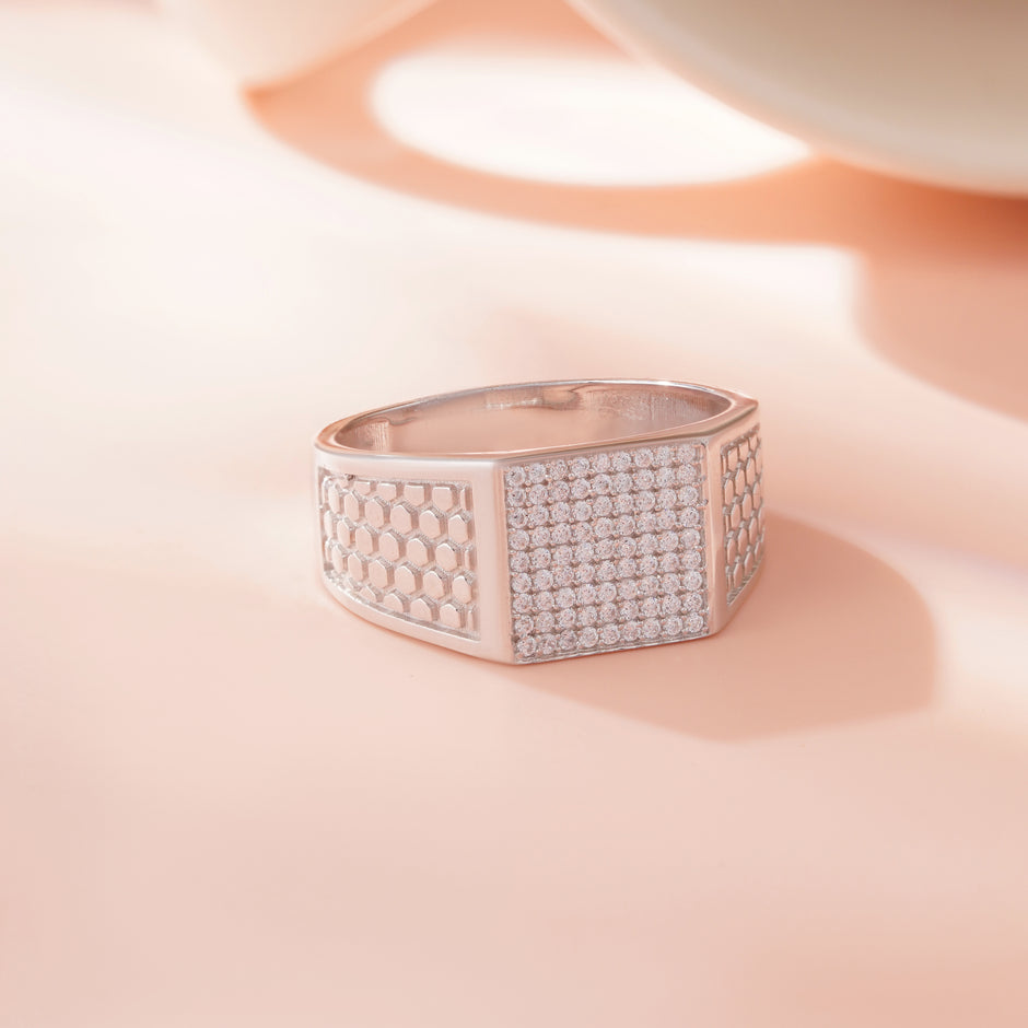 Diamond Texture Statement Ring for Men 925 Sterling Silver