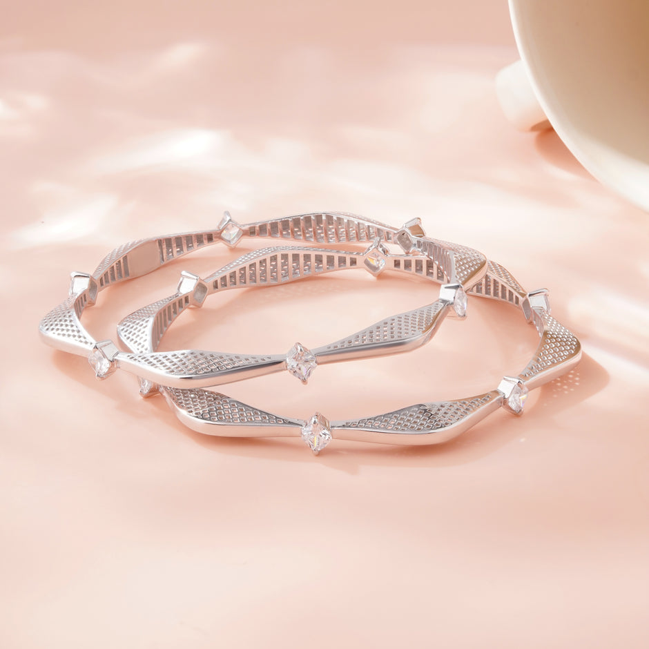 Ethereal Sparkle Diamond-Look Sterling 925 Silver Bangle for Women