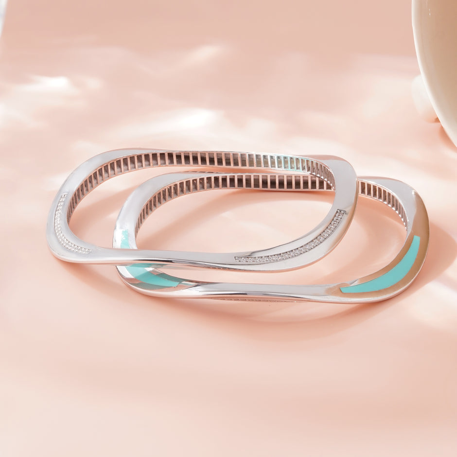 Celestial Curve Diamond-Look Sterling 925 Silver Bangle for Women