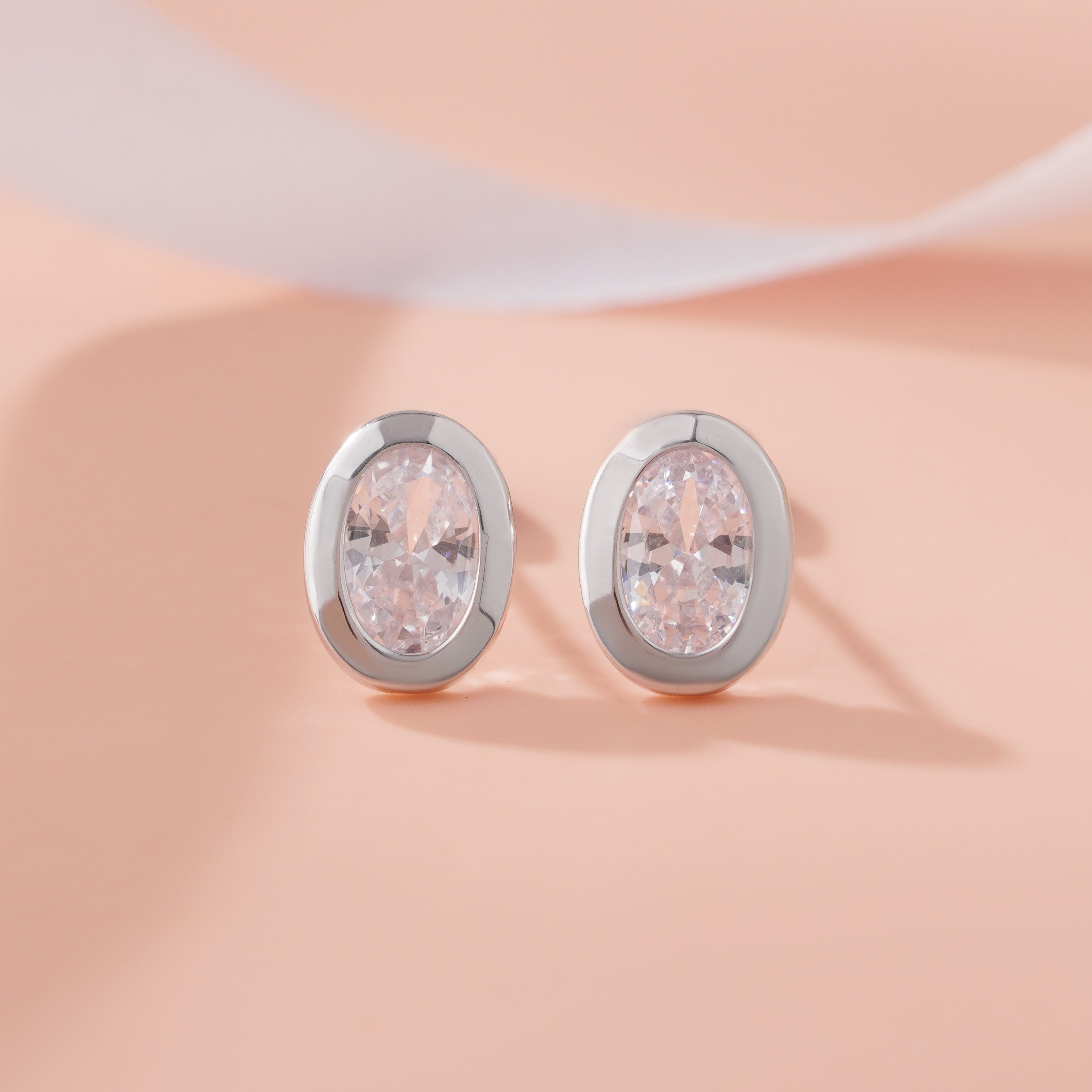 Oval Cut Diamond Round Design 925 Sterling Silver Stud Earrings for Women