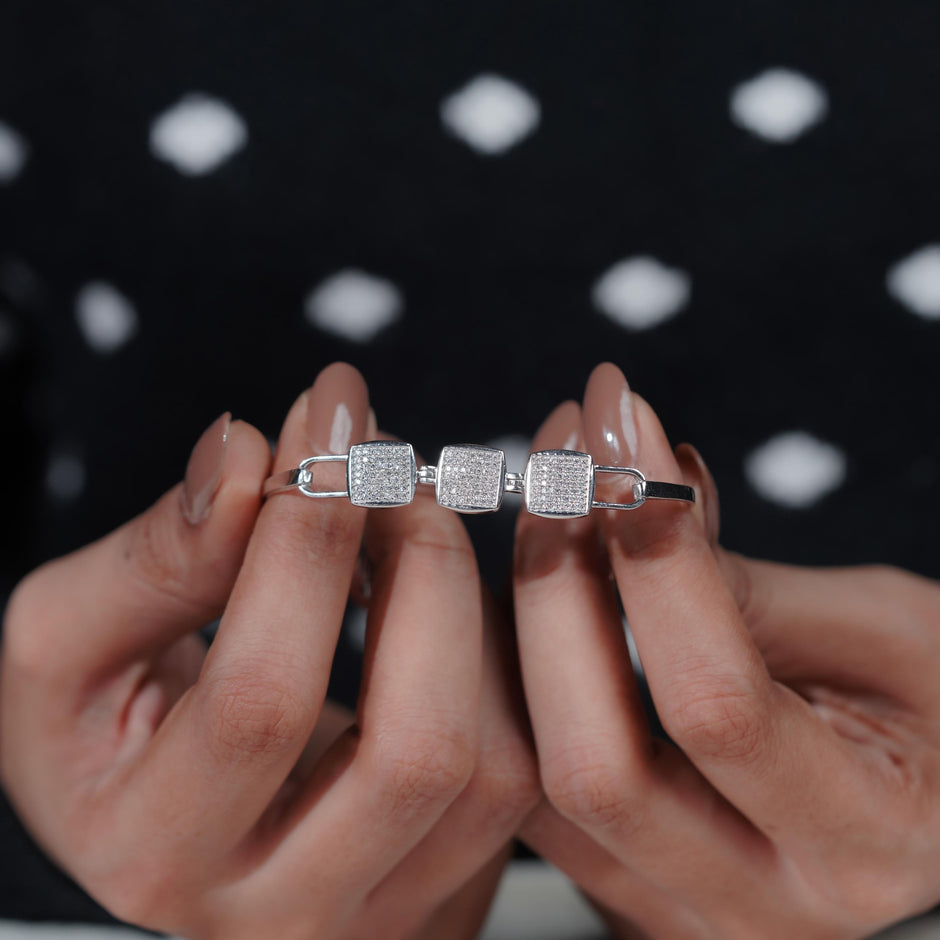 Triple Square Design CZ 925 Sterling Silver Bracelet for Women