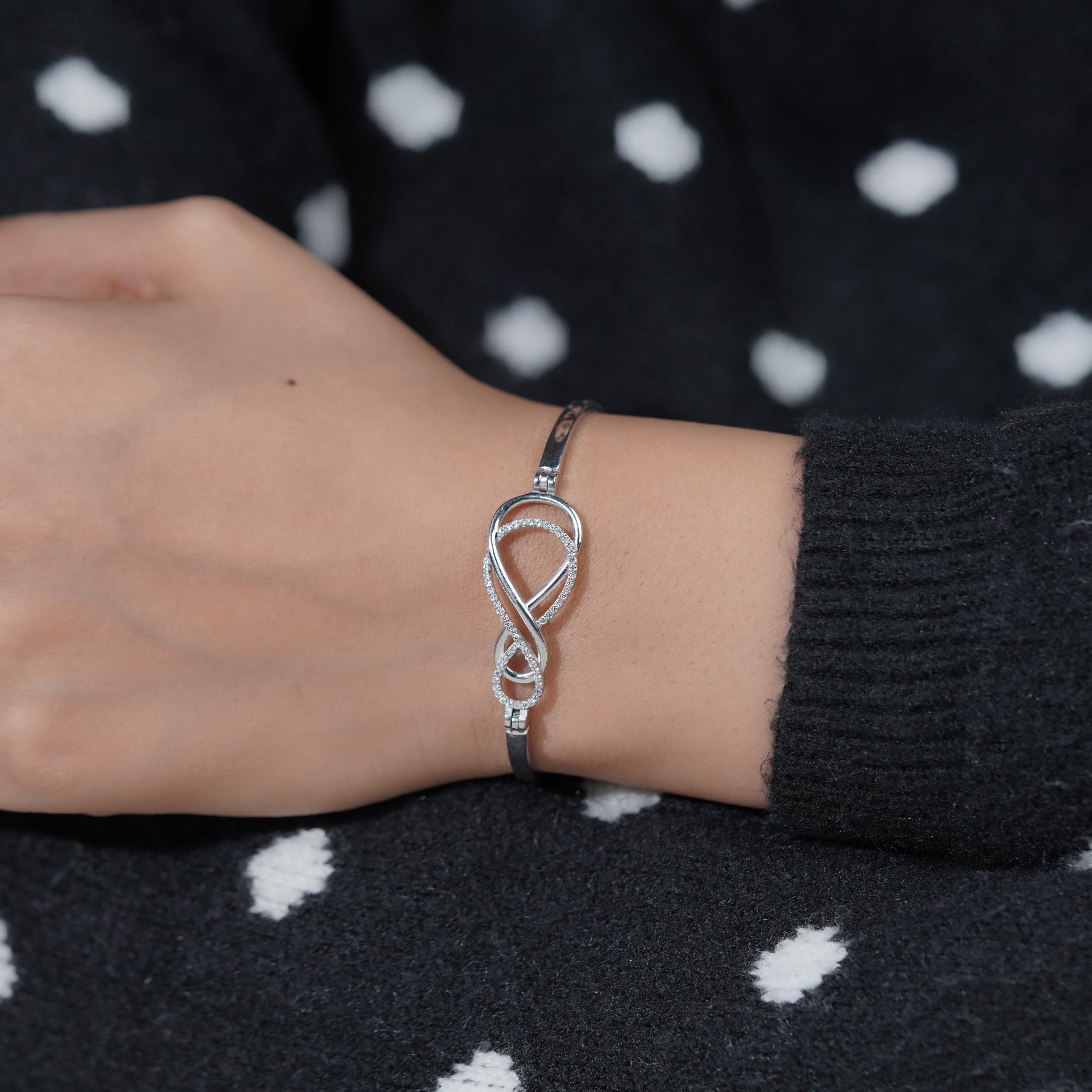 Infinity Twist Design CZ 925 Sterling Silver Bracelet for Women