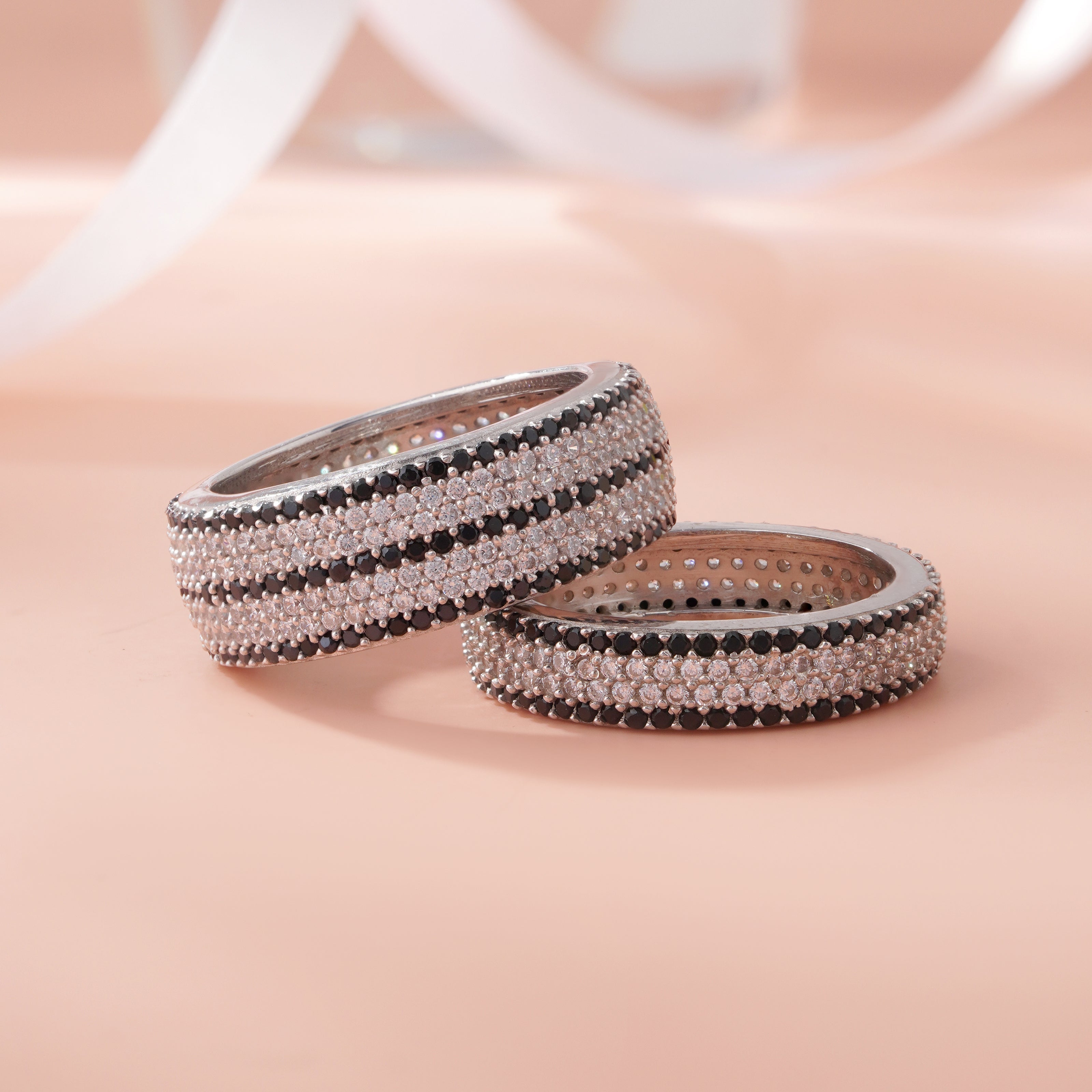 Black & White Pave Diamond 925 Sterling Silver Couple Band for Men