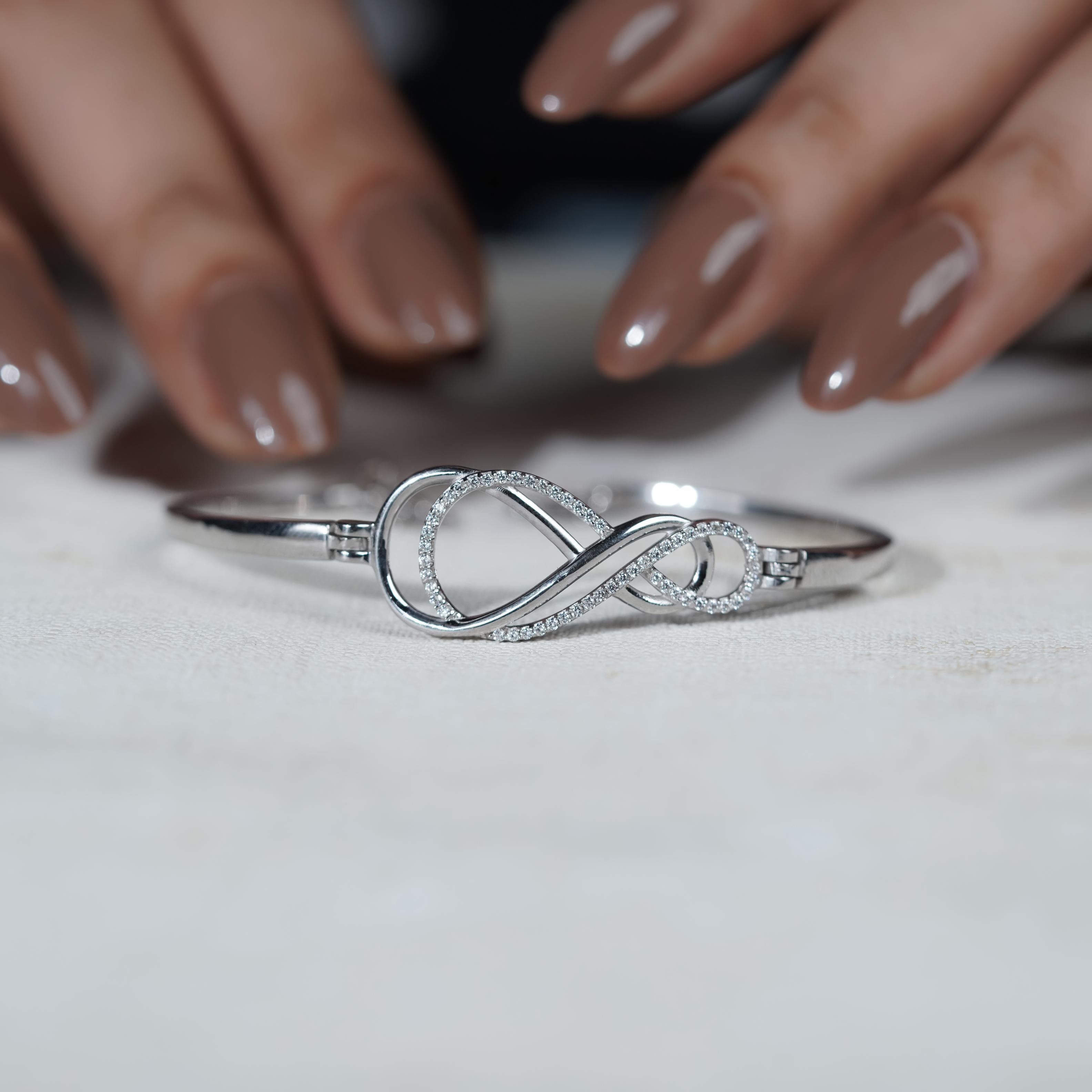 Infinity Twist Design CZ 925 Sterling Silver Bracelet for Women