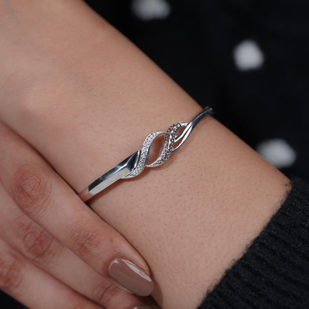 Twisted Wave CZ 925 Sterling Silver Bracelet for Women