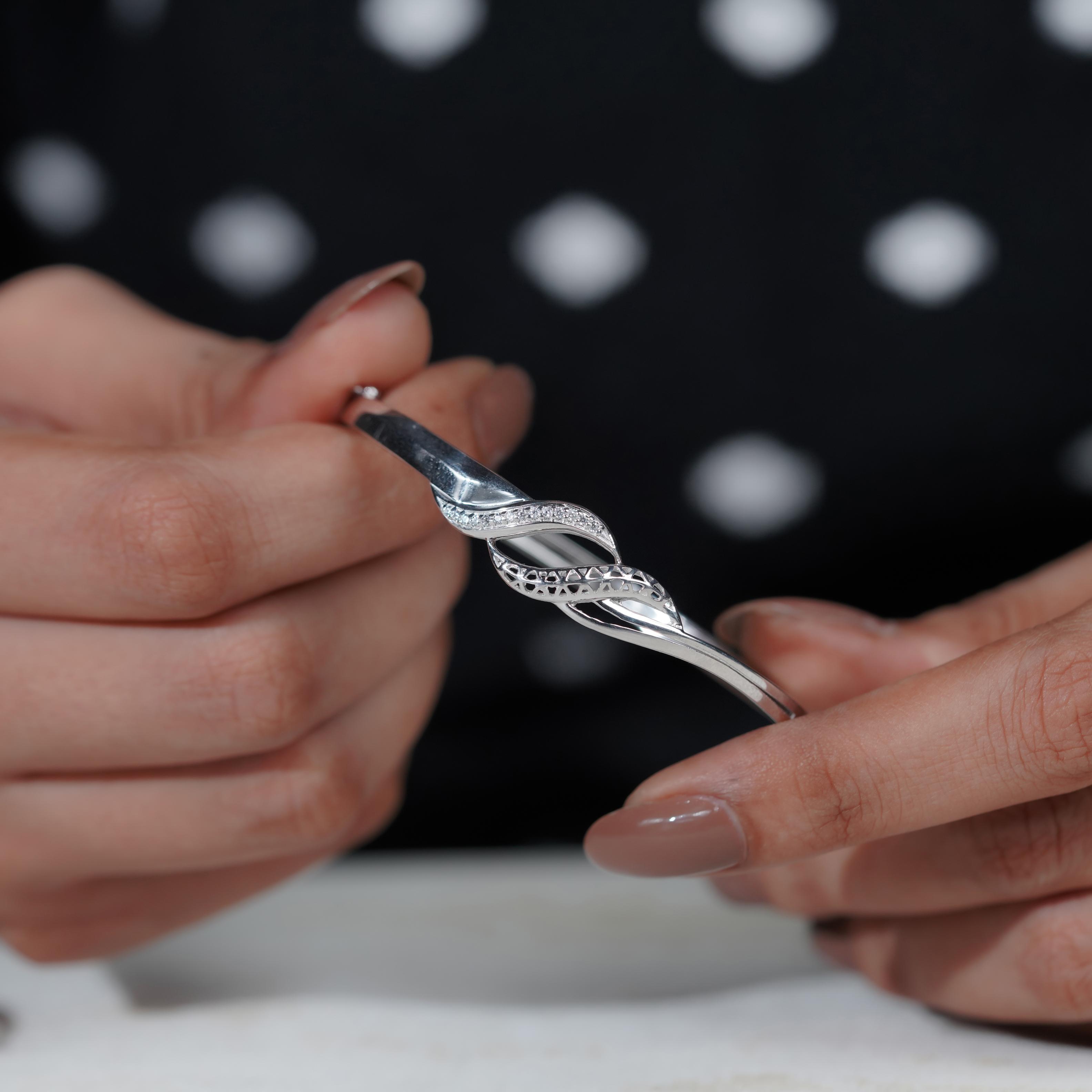 Twisted Wave CZ 925 Sterling Silver Bracelet for Women