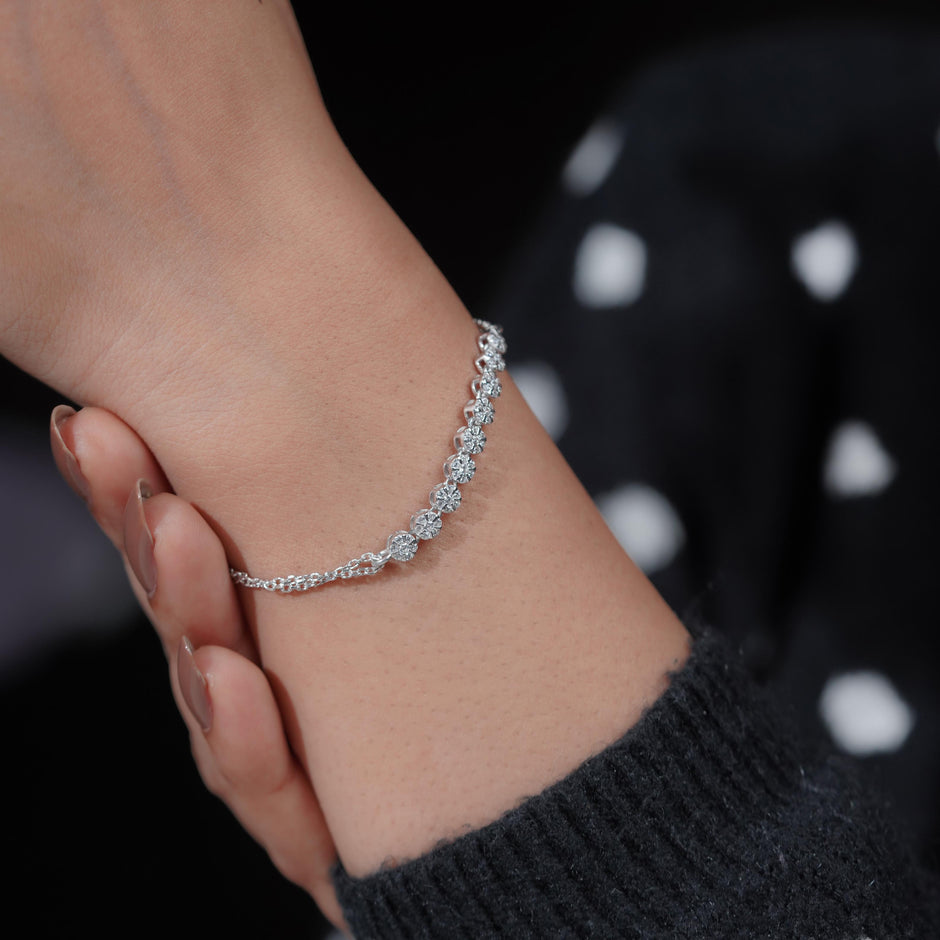 Classic Floral CZ 925 Sterling Silver Bracelet for Women