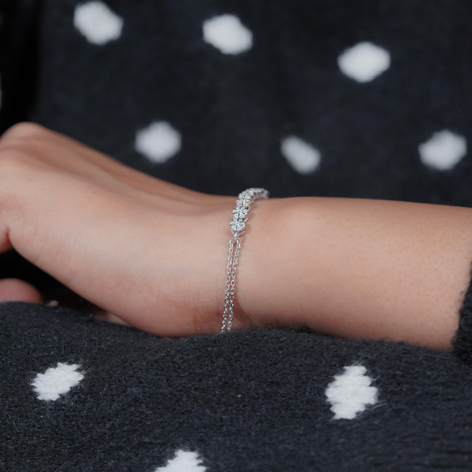 Classic Floral CZ 925 Sterling Silver Bracelet for Women