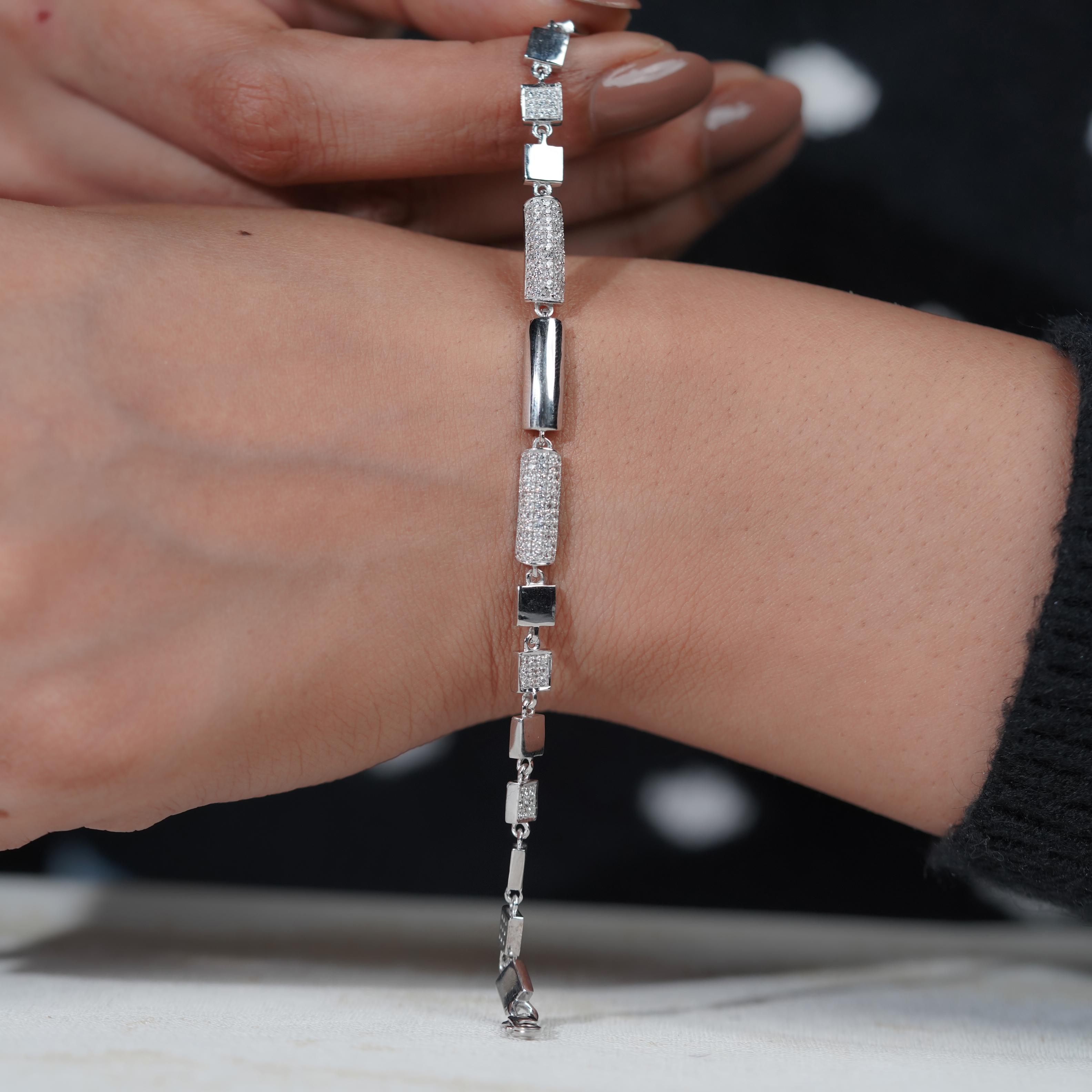 Geometric Sparkle 925 Sterling Silver Bracelet for Women