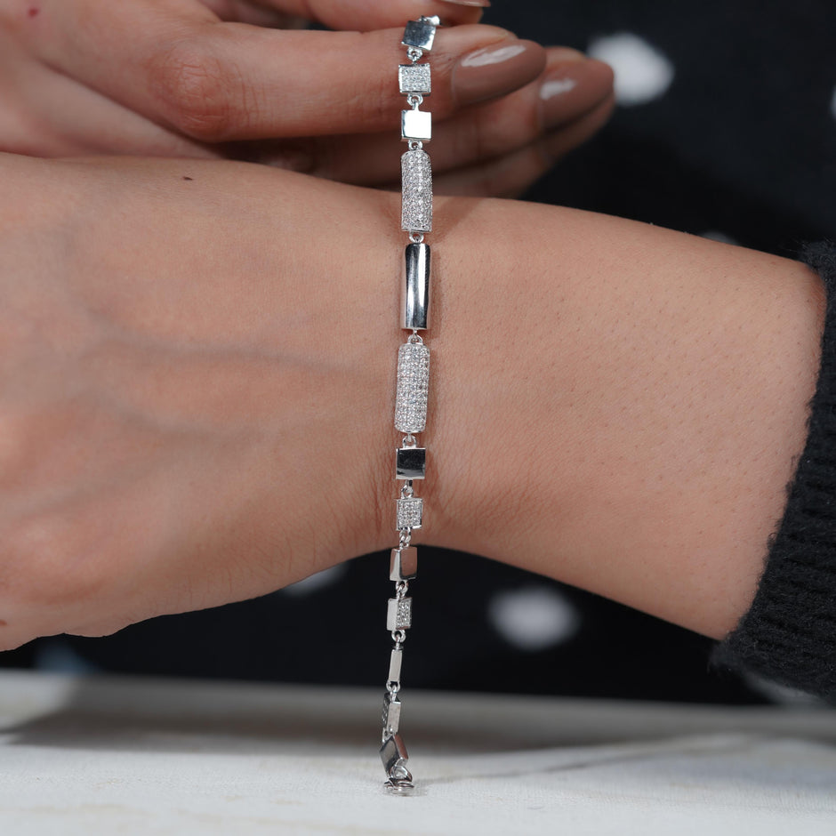 Geometric Sparkle 925 Sterling Silver Bracelet for Women