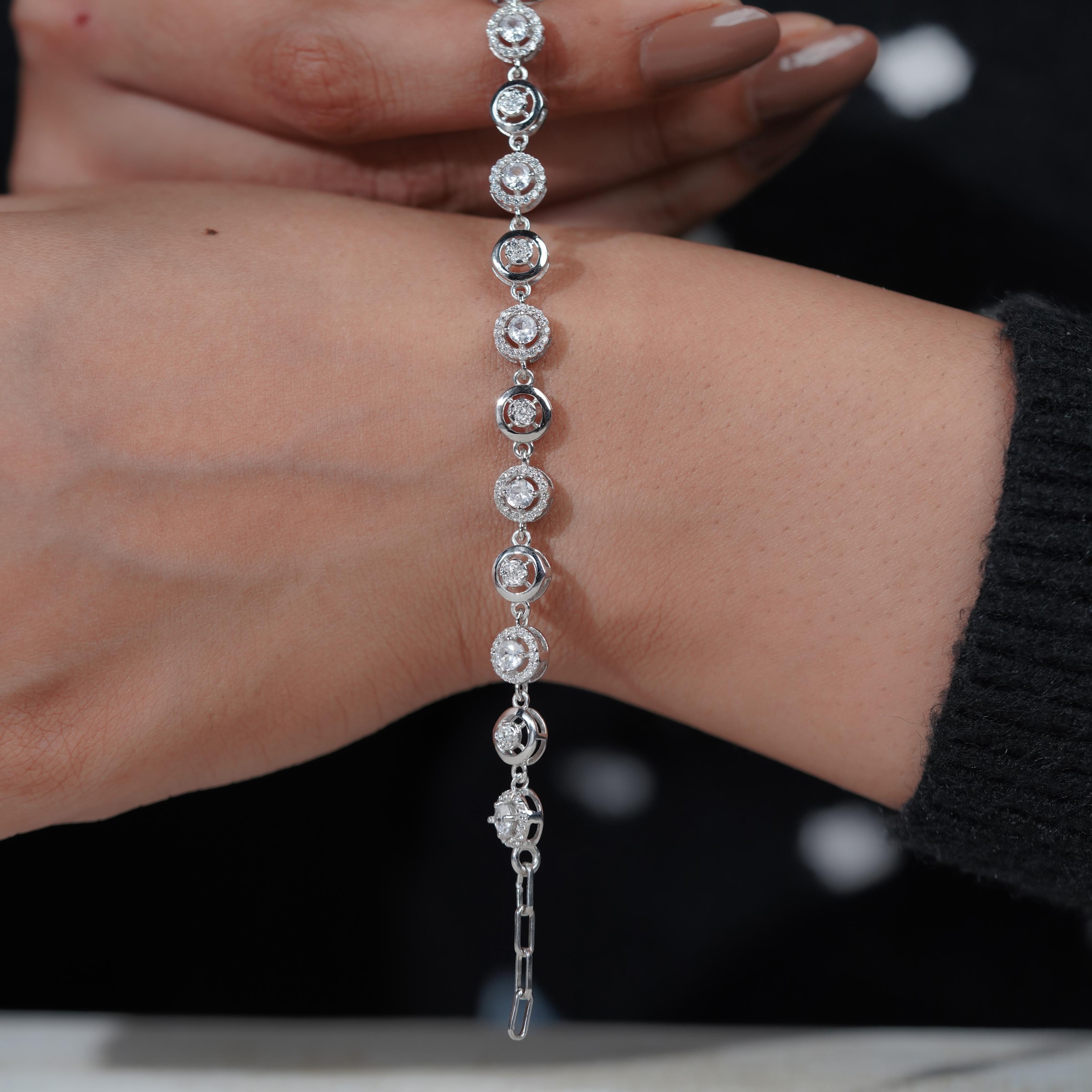 Circular Halo CZ 925 Sterling Silver Adjustable  Bracelet for Women
