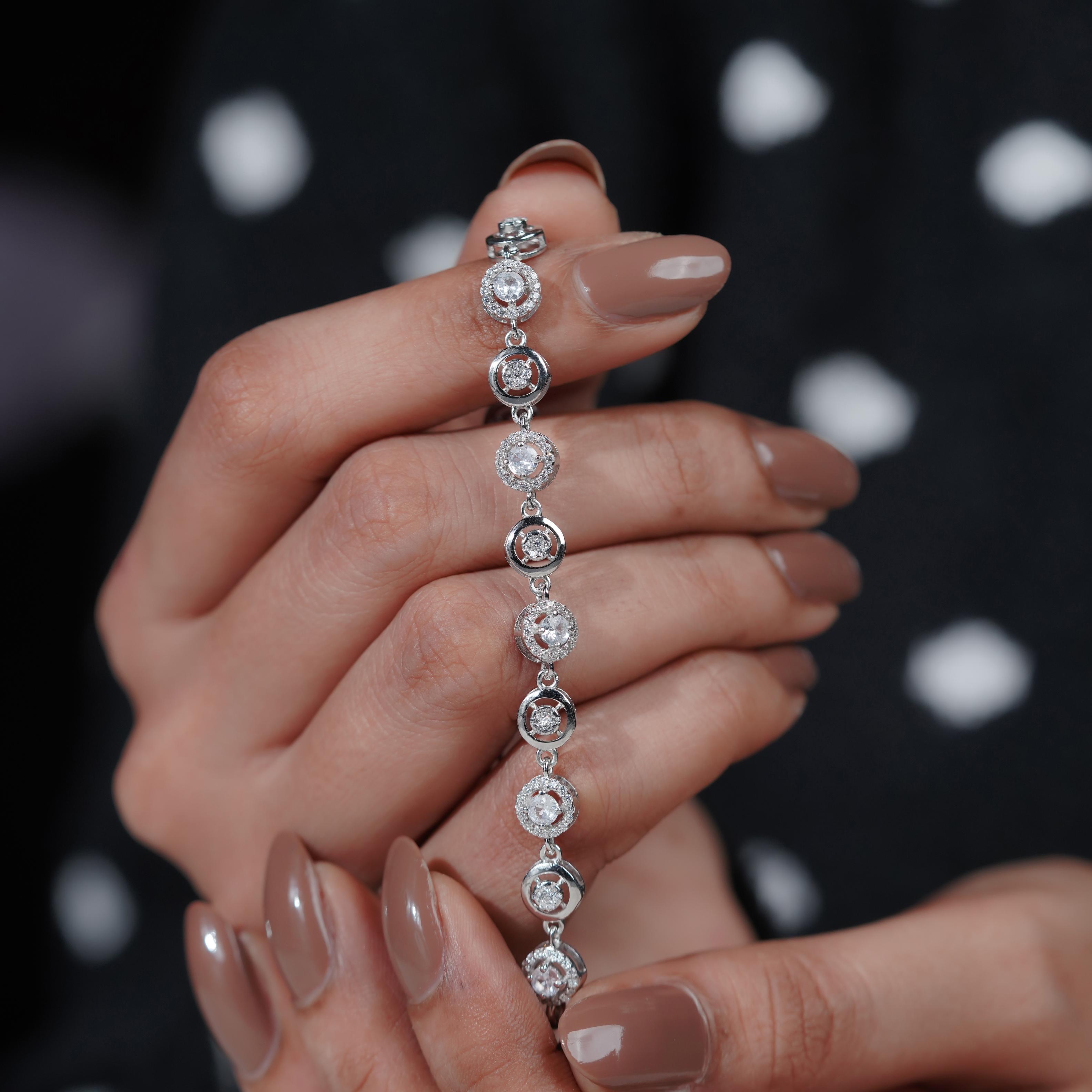 Circular Halo CZ 925 Sterling Silver Adjustable  Bracelet for Women