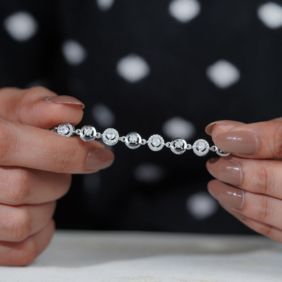Circular Halo CZ 925 Sterling Silver Adjustable  Bracelet for Women