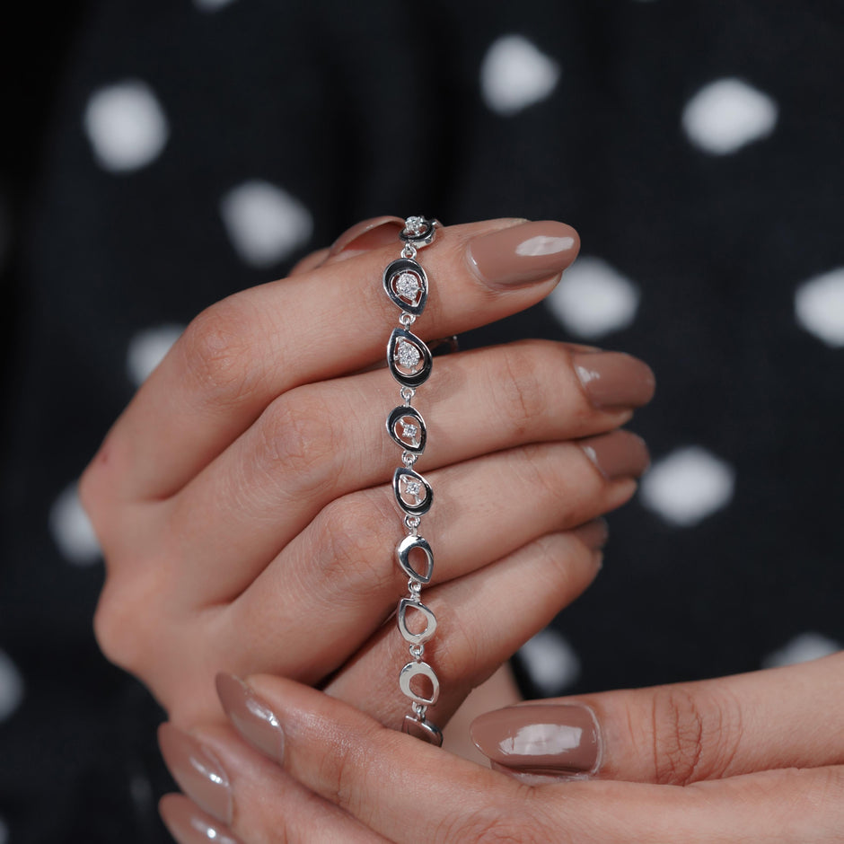 Teardrop CZ Motif 925 Sterling Silver Bracelet for Women