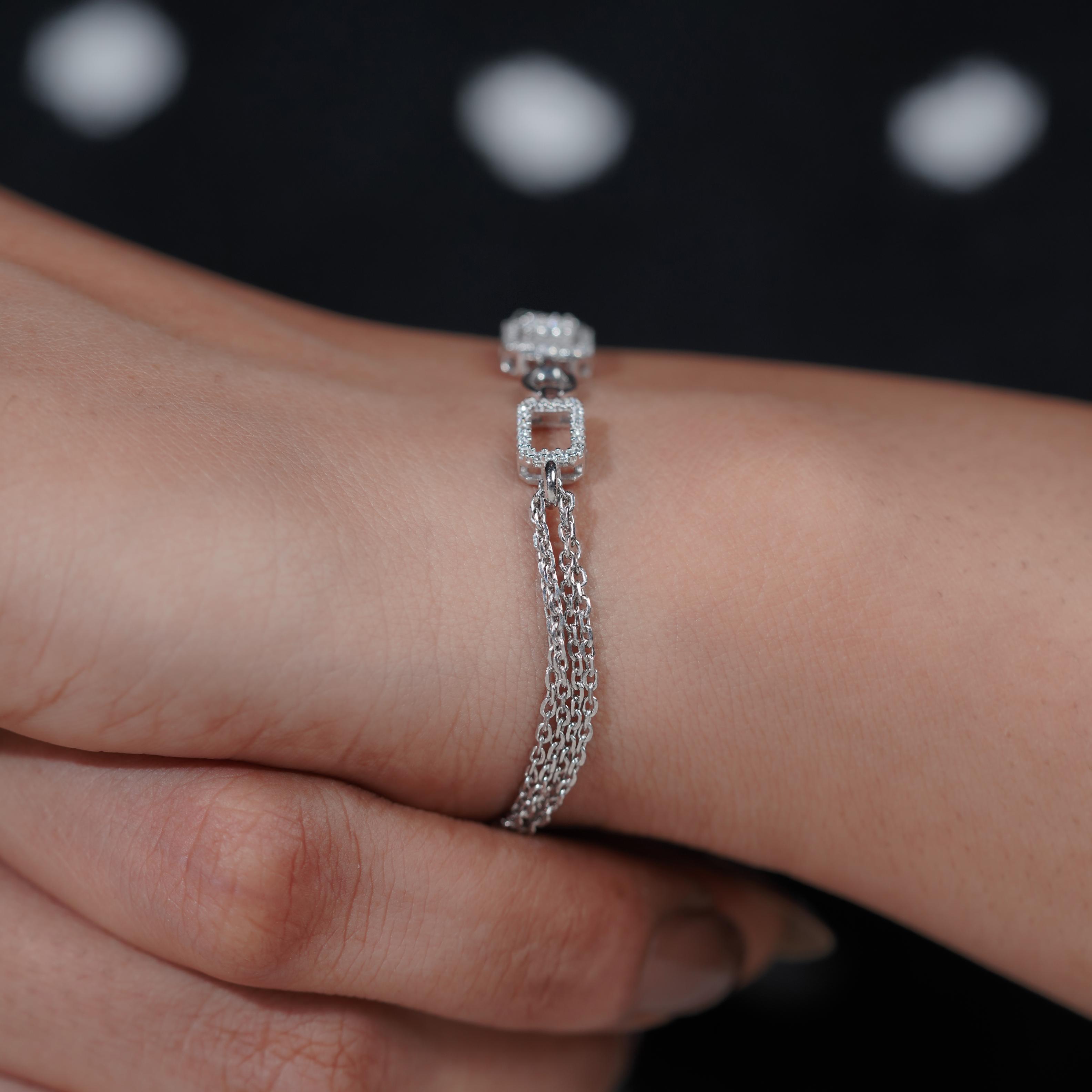 Geometric CZ Link 925 Sterling Silver Bracelet for Women