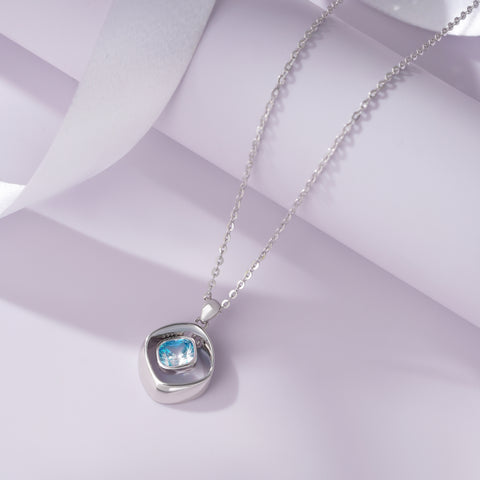 Azure Spark Diamond Square Design 925 Sterling Silver Pendant Chain for Women