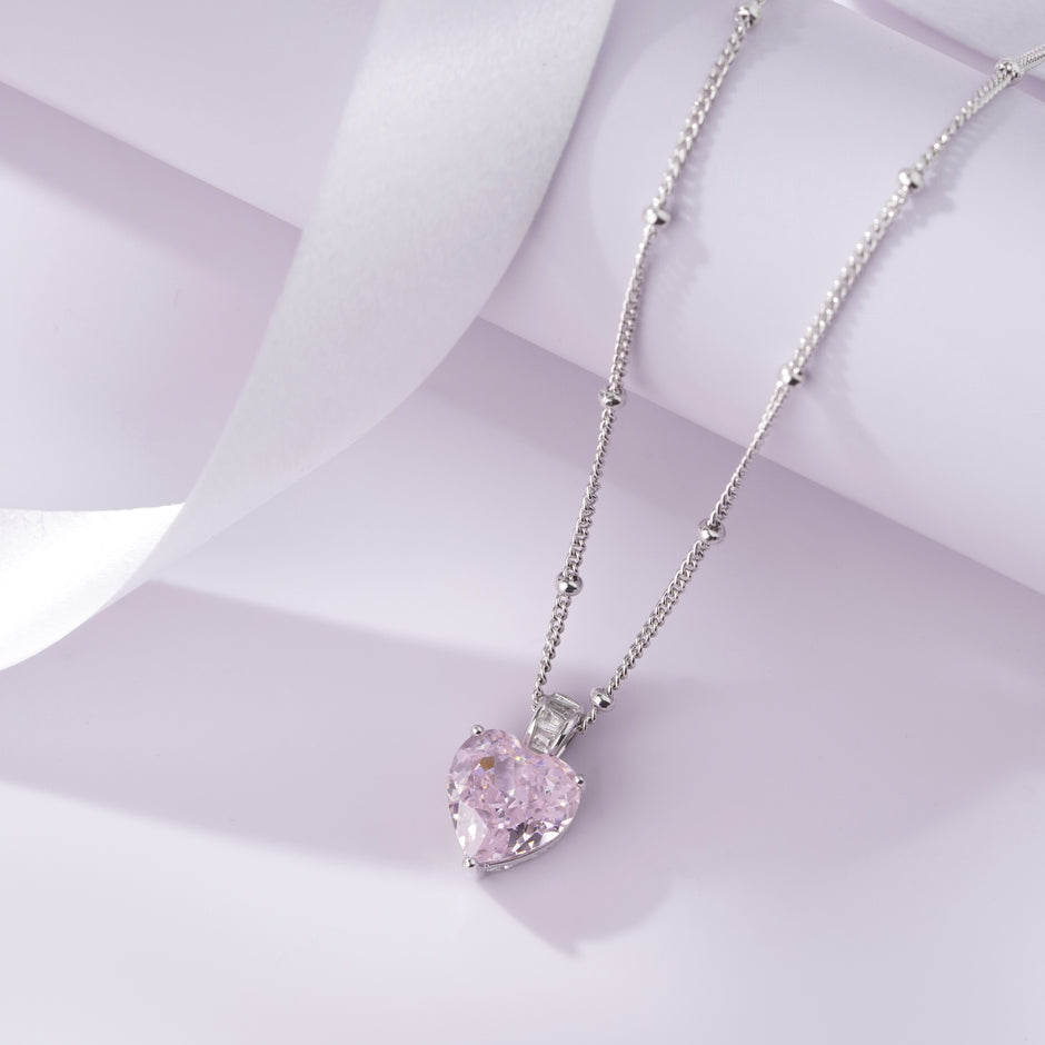 Heart Shape Radiance Diamond 925 Sterling Silver Pendant Chain for Women