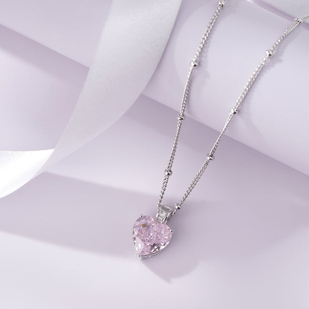 Heart Shape Radiance Diamond 925 Sterling Silver Pendant Chain for Women