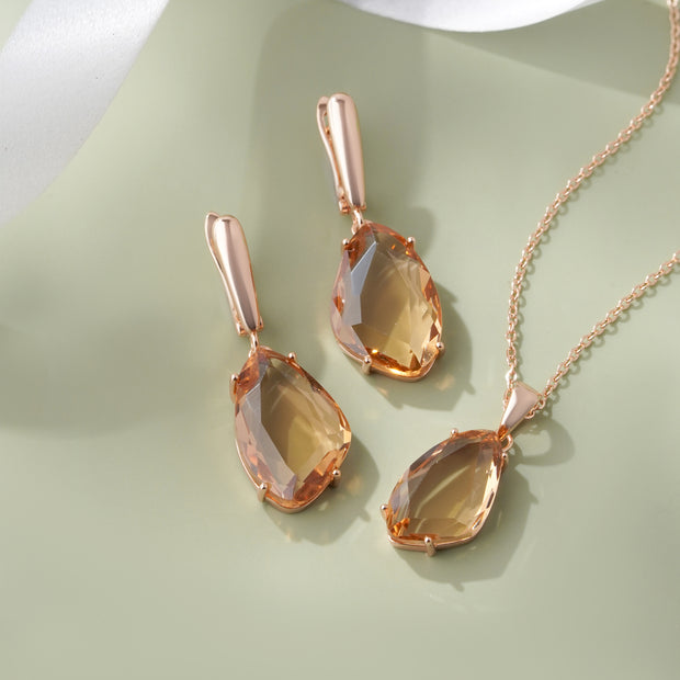 Rose Gold Teardrop Stone 925 Sterling Silver Rose Gold Pendant Set for Women