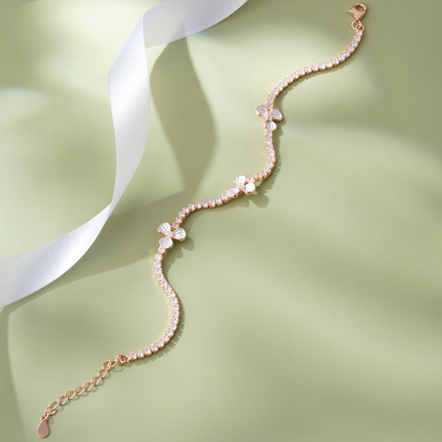 Floral Design Trail Diamond in 925 Sterling Silver Rose Gold Tennis Bracelet for Women
