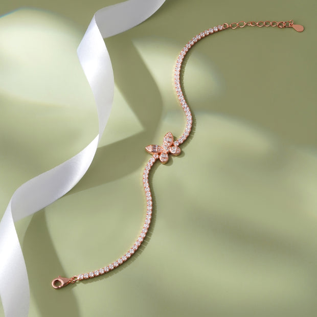 Flutter Butterfly Diamond 925 Sterling Silver Rose Gold Adjustable Bracelet for Women