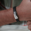 Black Rubber Curved CZ 925 Sterling Silver Bracelet for Men