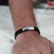 Black Rubber Curved CZ 925 Sterling Silver Bracelet for Men