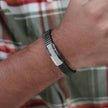 Black Rubber Curved CZ 925 Sterling Silver Bracelet for Men