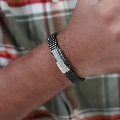 Black Bar CZ 925 Sterling Silver Rolex Bracelet for Men