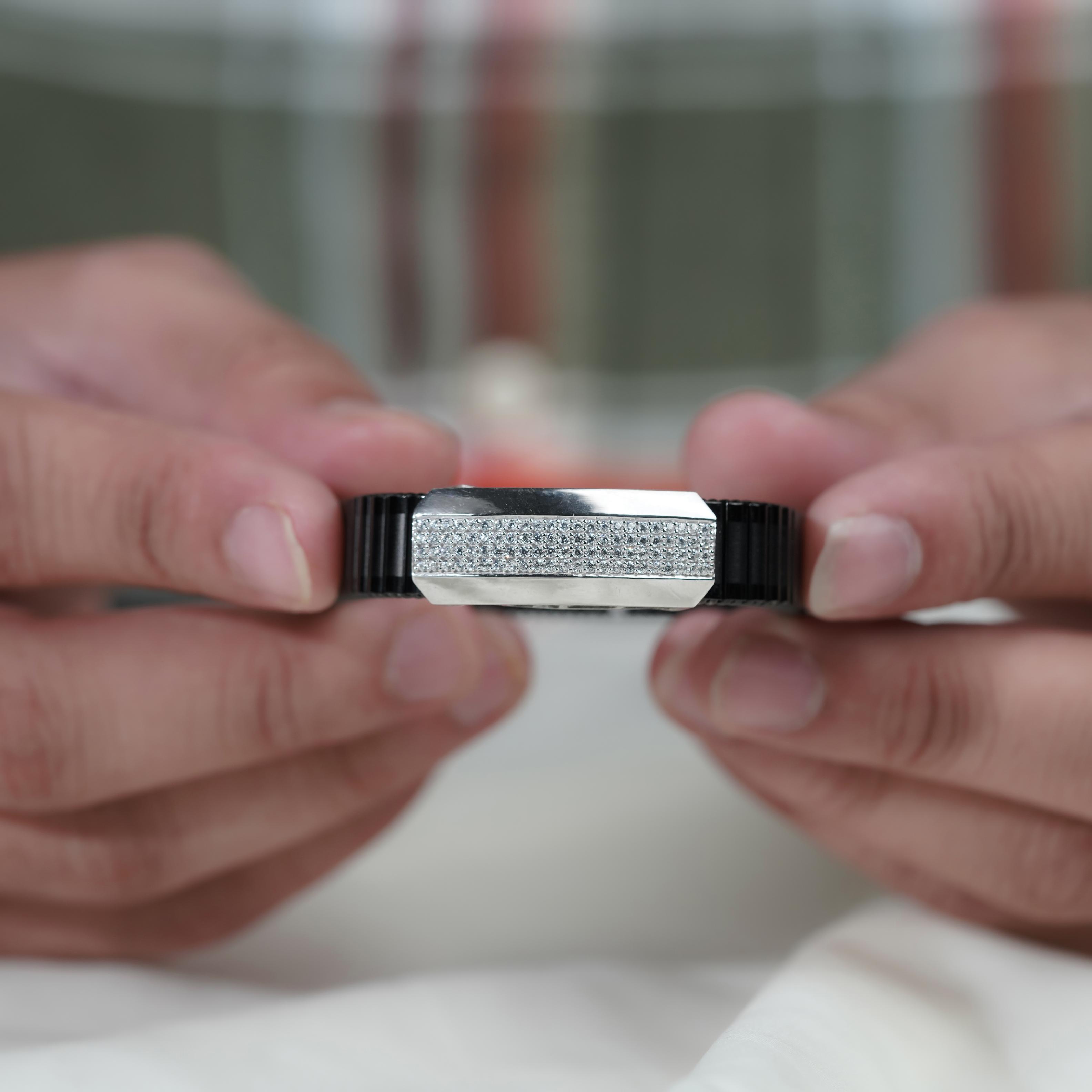 Black Bar CZ 925 Sterling Silver Rolex Bracelet for Men