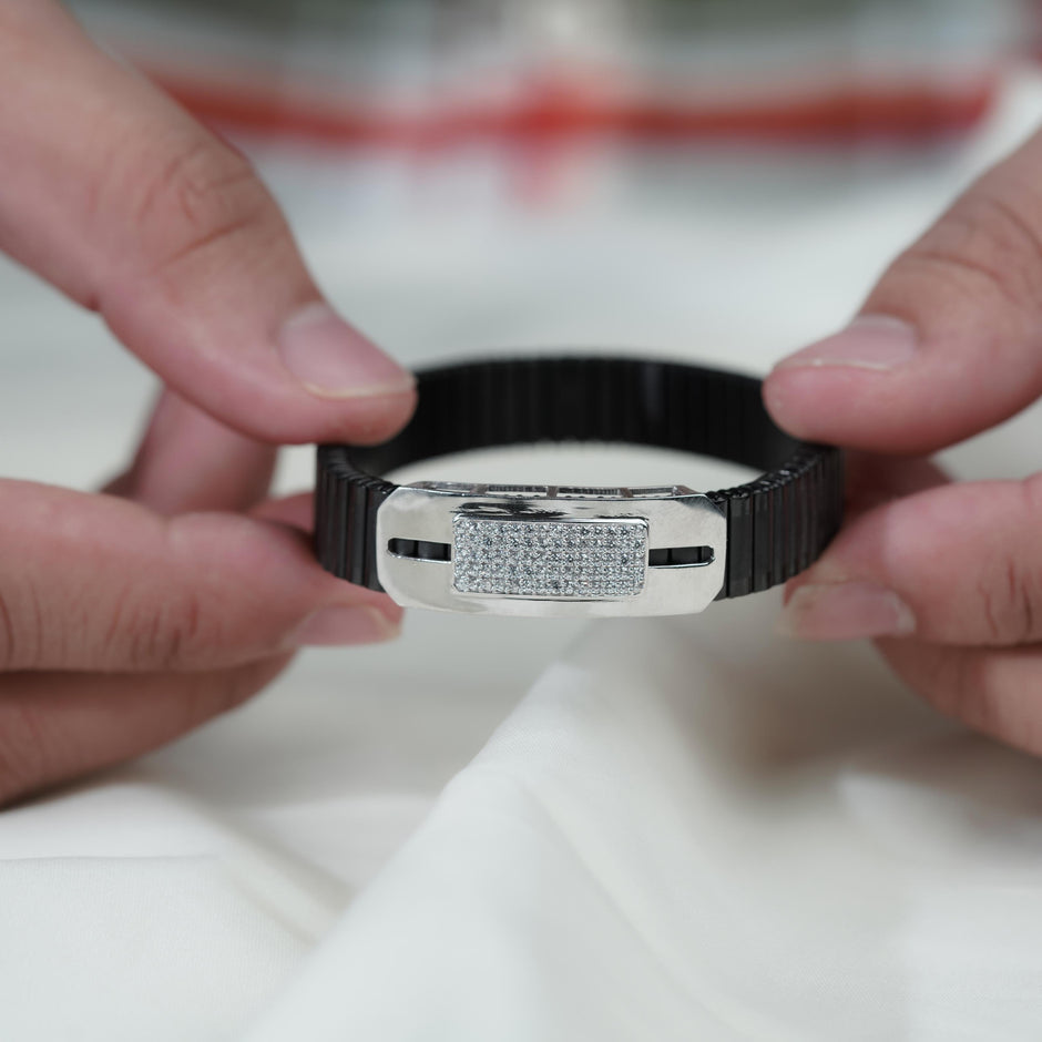 Black Majesty Diamond CZ 925 Sterling Silver Rolex Bracelet for Men