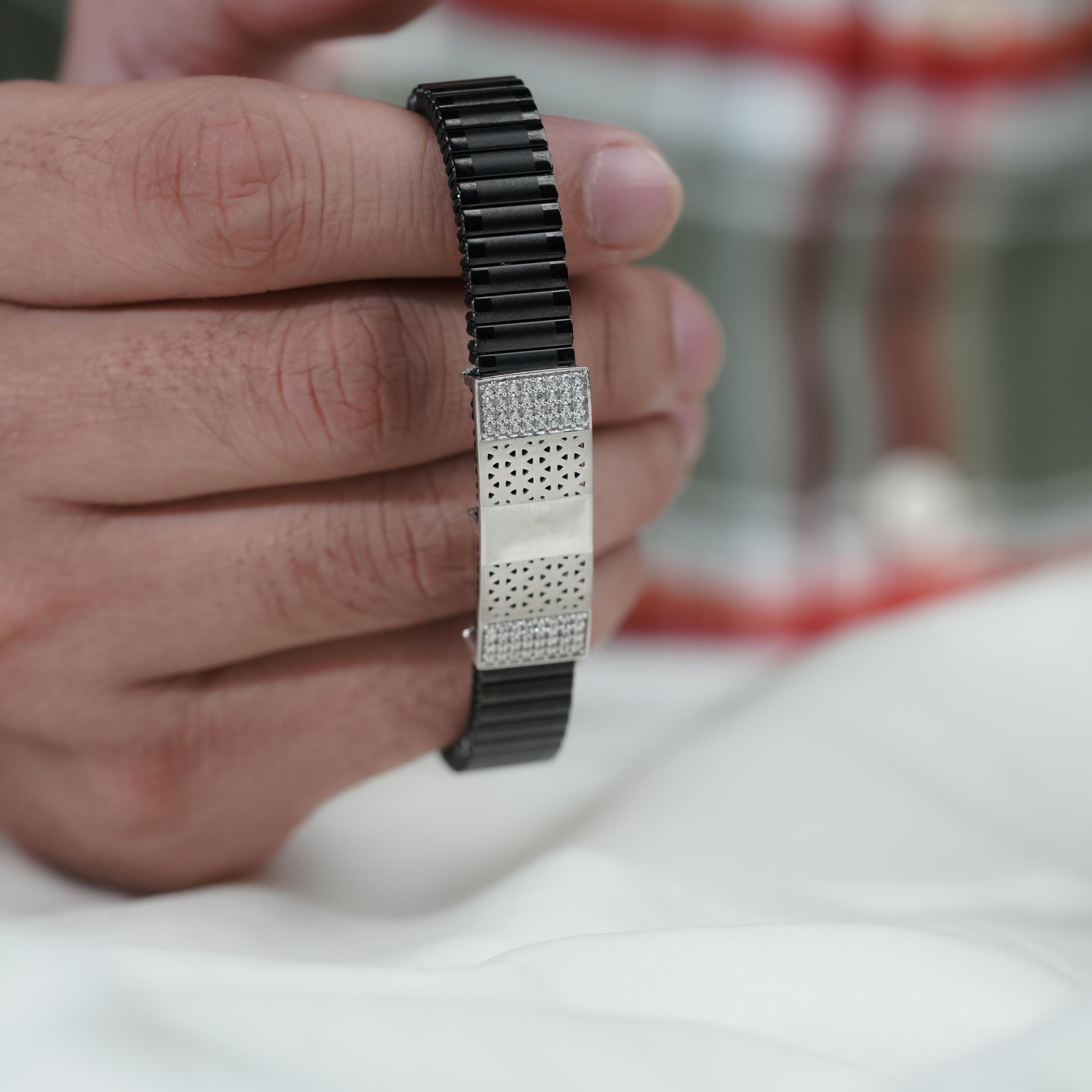 Modern Diamond 925 Sterling Silver Rolex Bracelet for Men