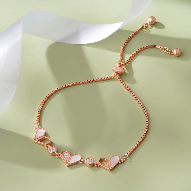 Trinity Heart Diamond 925 Sterling Silver Rose Gold Adjustable Bracelet for Women