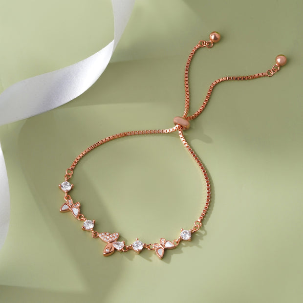 Butterfly Design Grace Diamond 925 Sterling Silver Rose Gold Adjustable Bracelet for Women