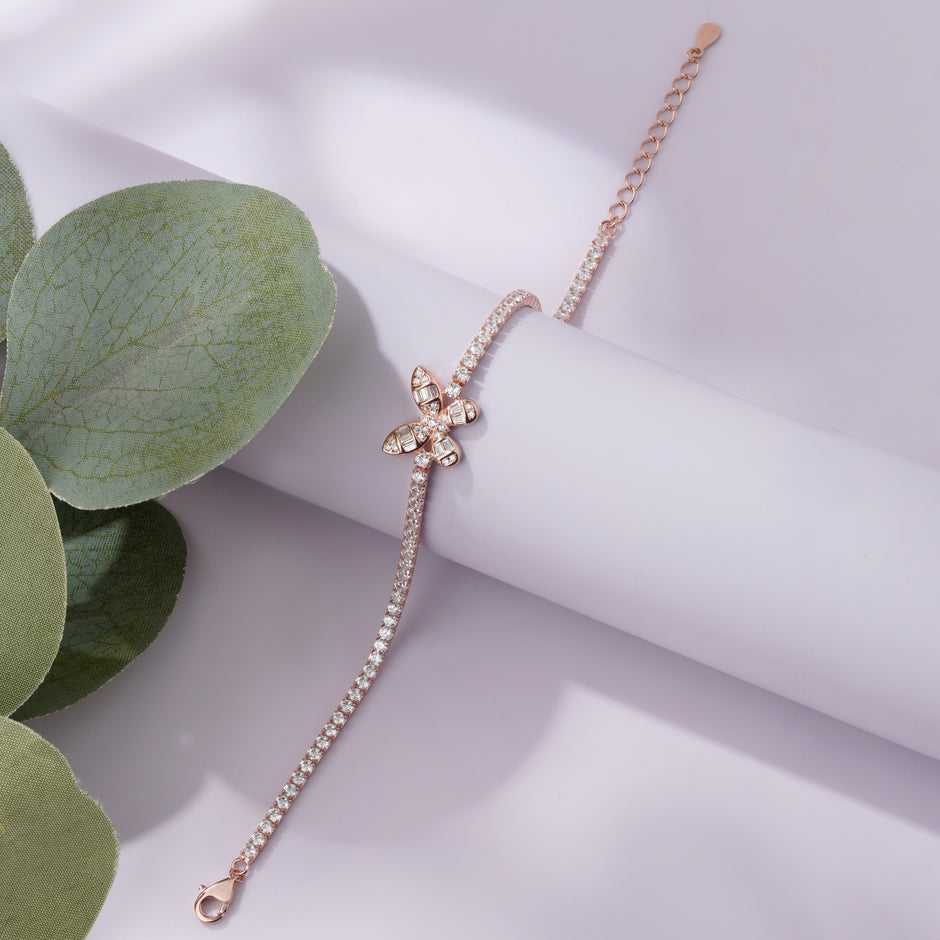 Flutter Butterfly Diamond 925 Sterling Silver Rose Gold Adjustable Bracelet for Women