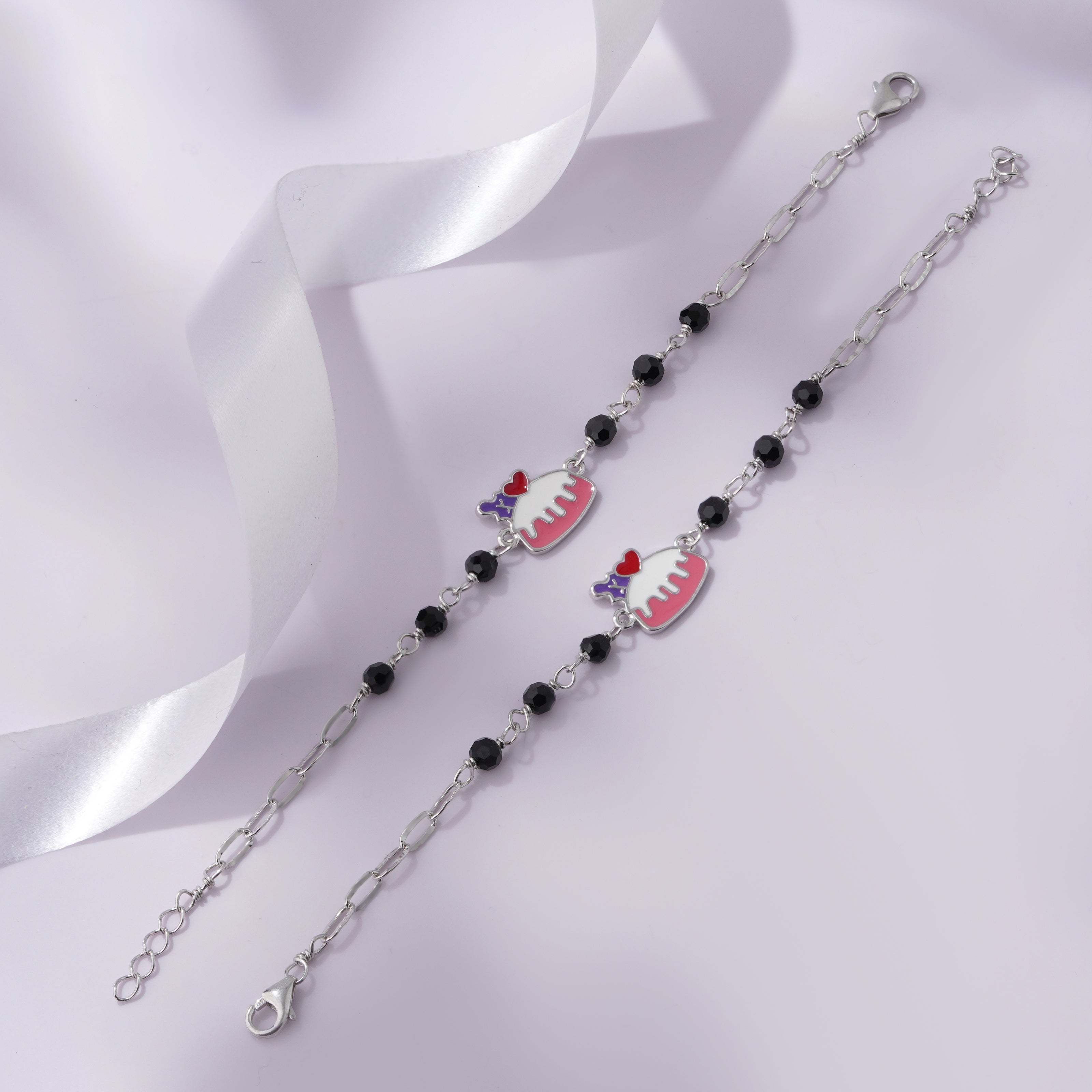 Royal Treat Cake Charm Diamond 925 Sterling Silver Kid's Bracelet