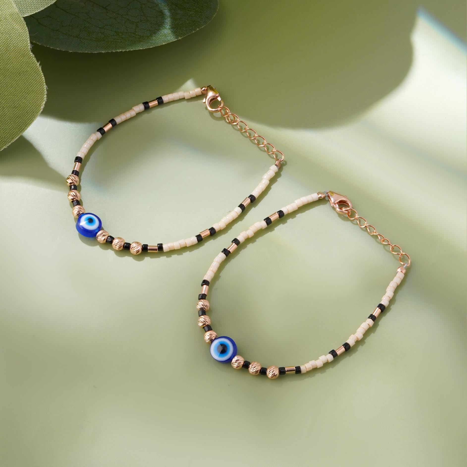 Evil Eye Harmony Beaded 925 Sterling Silver Rose Gold Kid's Bracelet