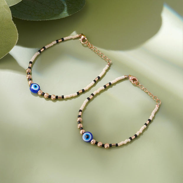 Evil Eye Harmony Beaded 925 Sterling Silver Rose Gold Kid's Bracelet