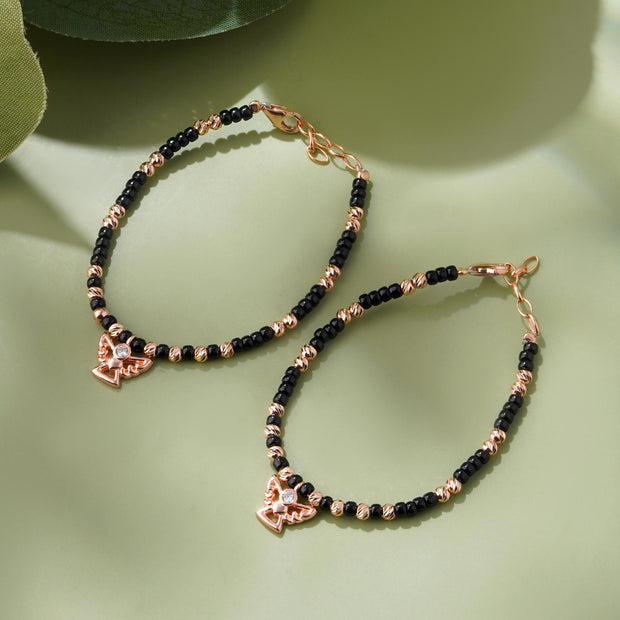 Angel Charm Black Bead 925 Sterling Silver Rose Gold Kid's Bracelet