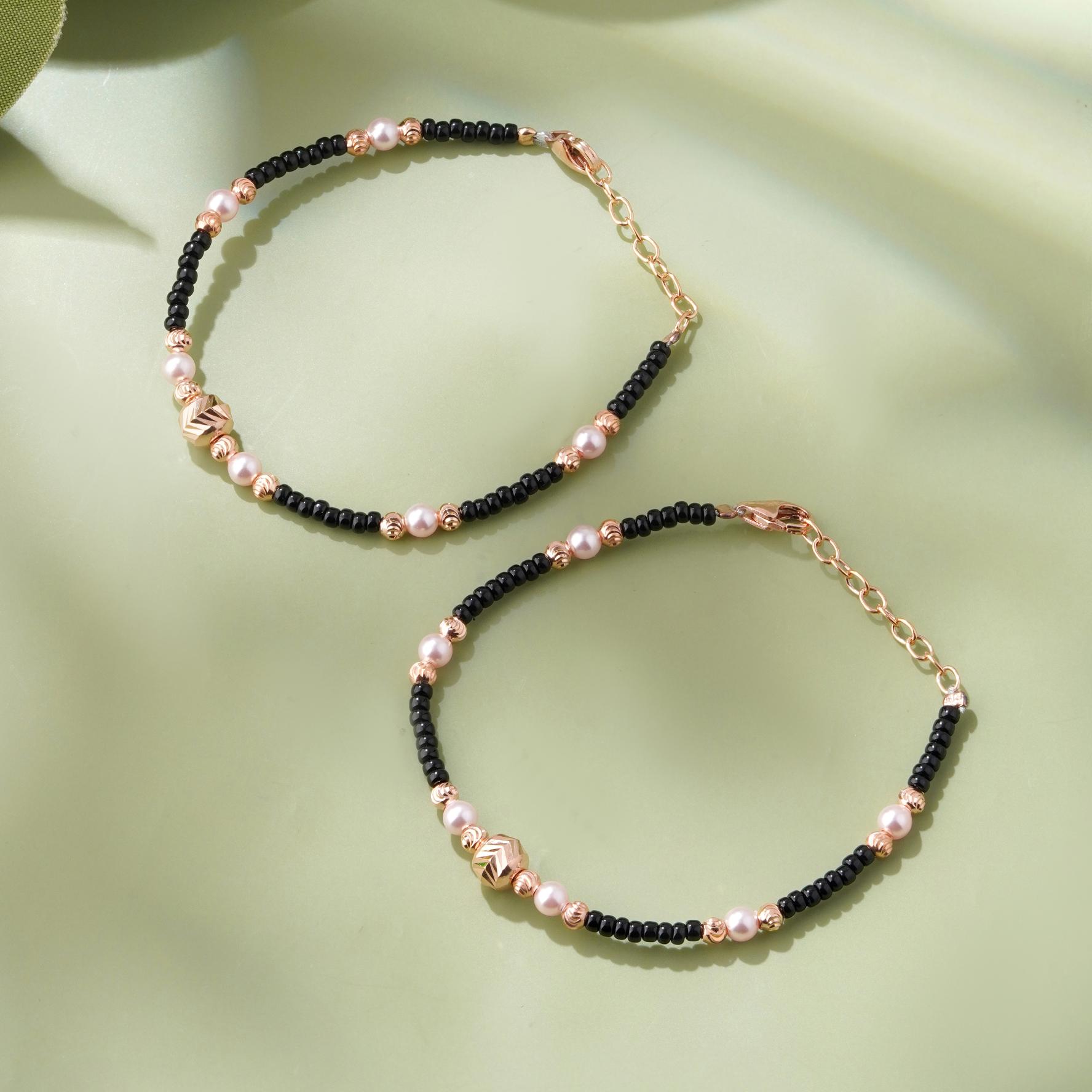 Twin Pearl Beaded 925 Sterling Silver Rose Gold Kid's Bracelet