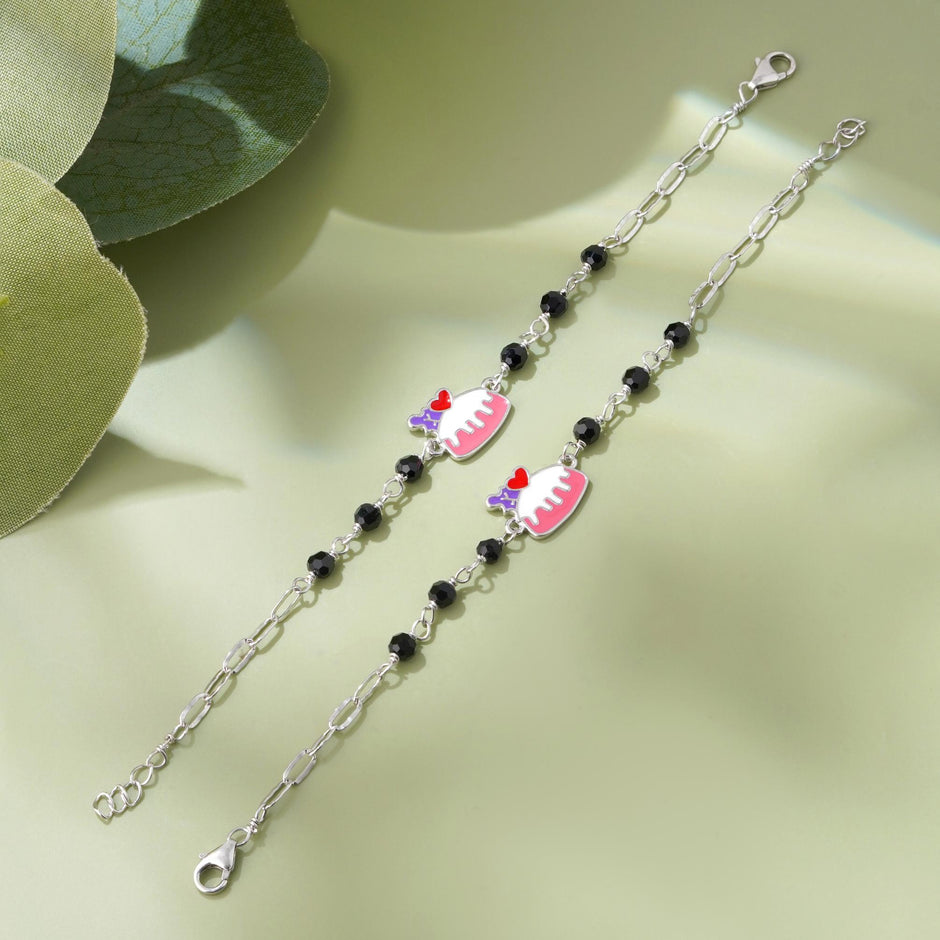 Royal Treat Cake Charm Diamond 925 Sterling Silver Kid's Bracelet