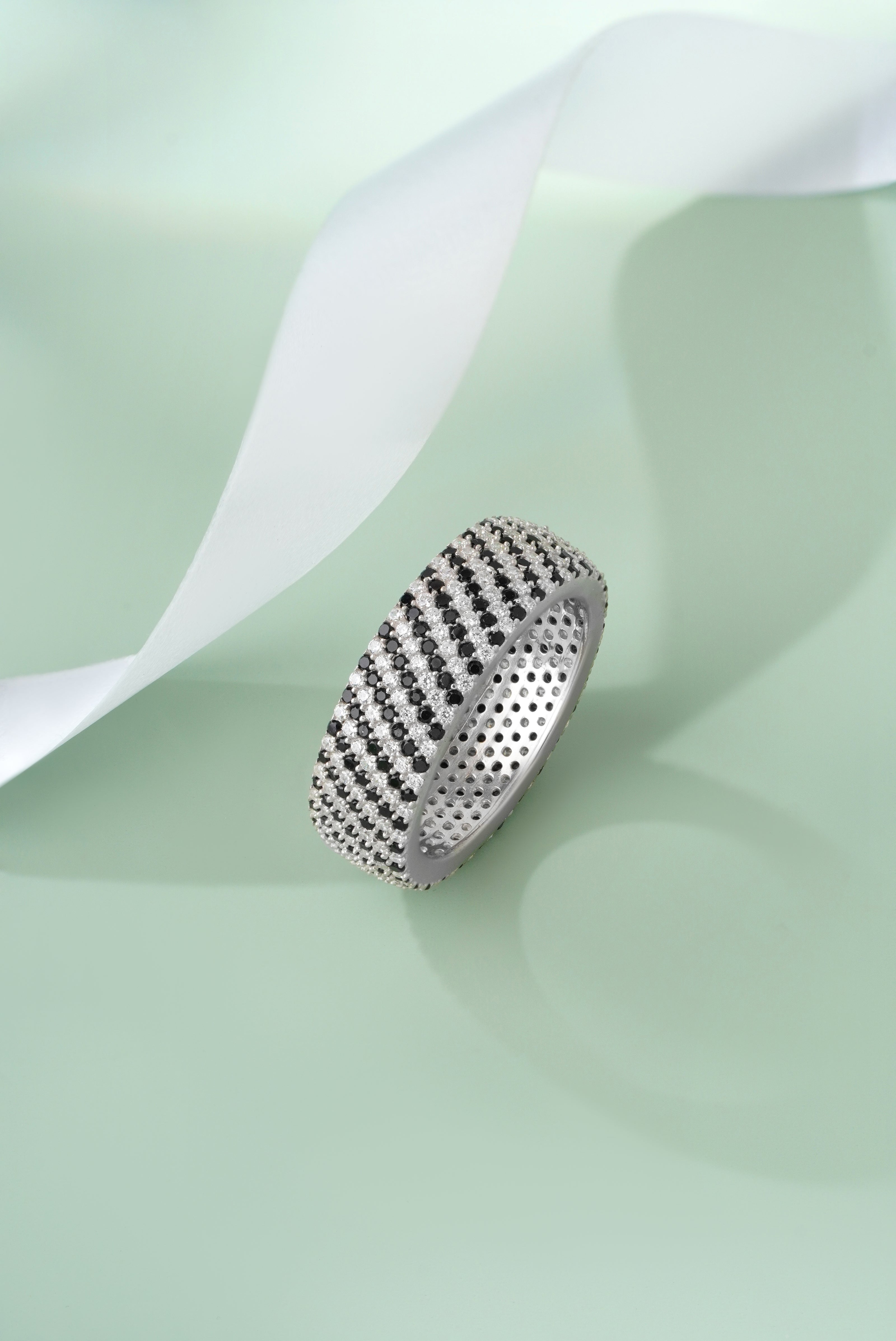 Round Diamond Silver Band Ring on Hand