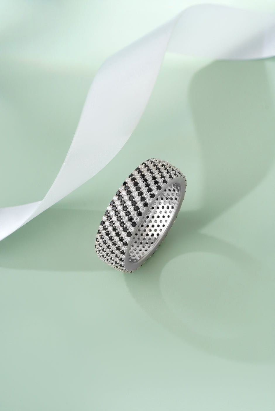 Round Diamond Silver Band Ring on Hand