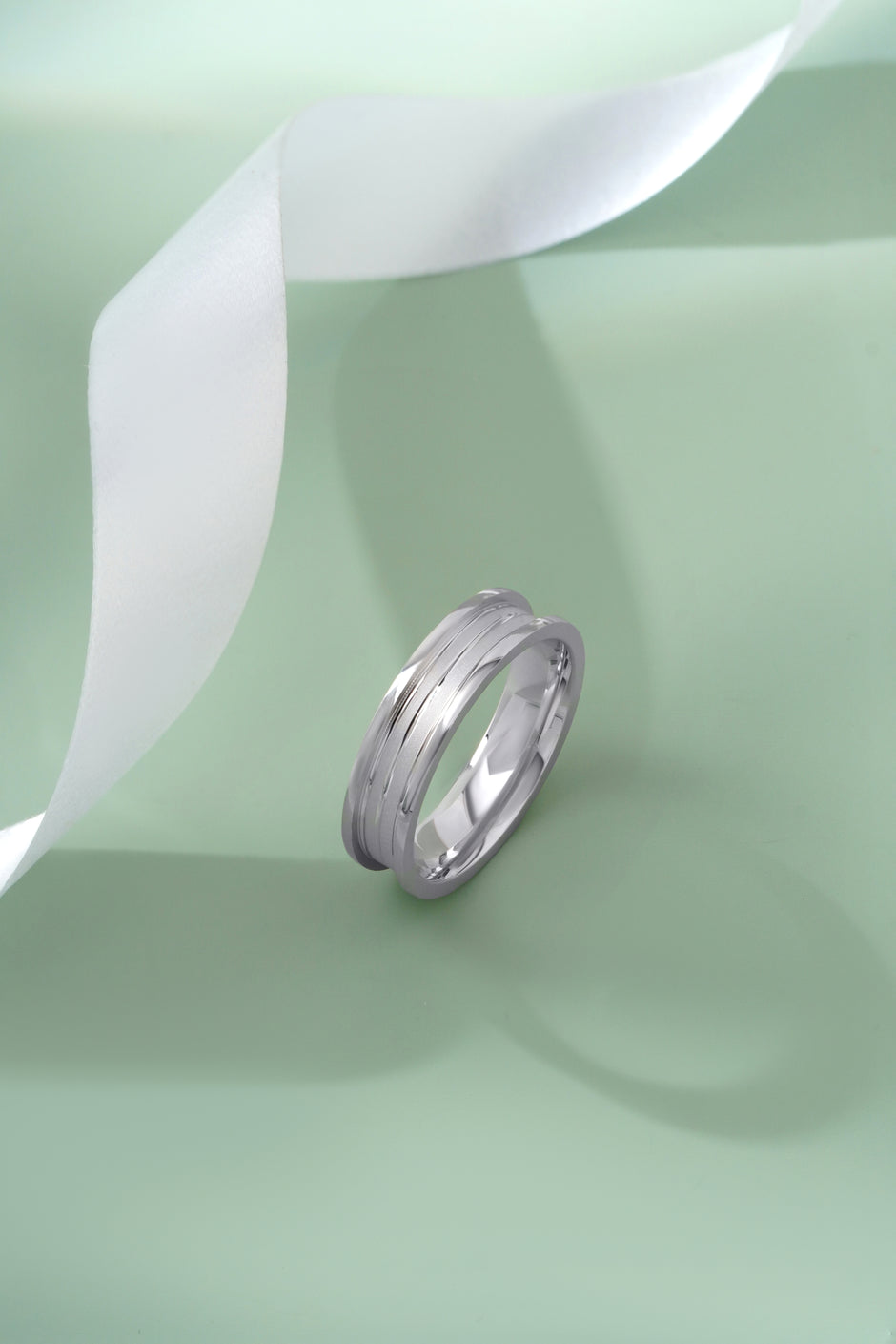 Dual Band Diamond Cut 925 Sterling Silver Couple Band for Women