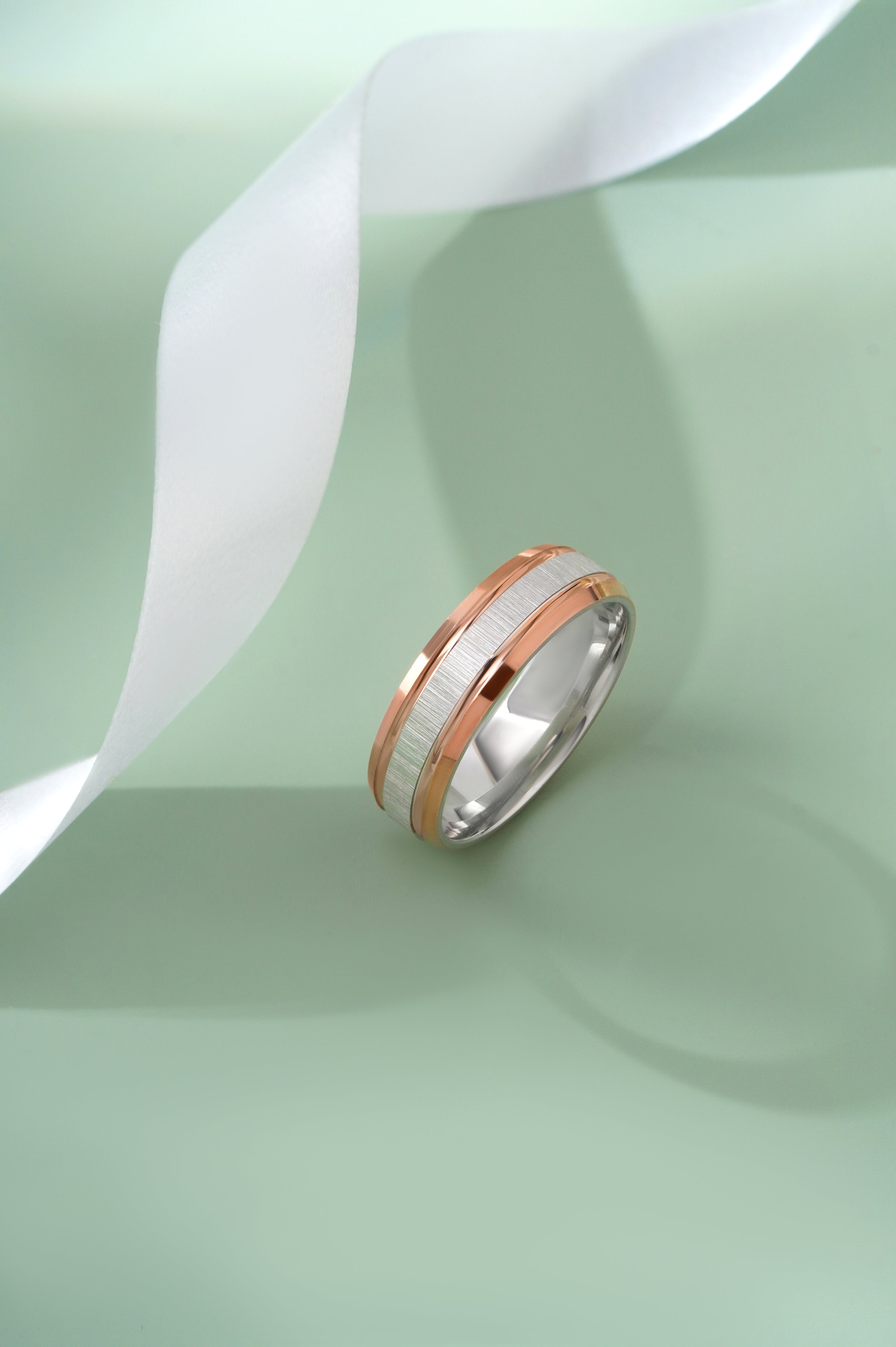 Elegant Brushed Texture Design 925 Sterling Silver Rose Gold Couple Band for Men