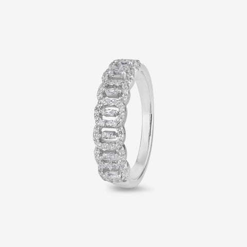 Emerald Shape Diamond Pattern Eternity Band 925 Sterling Silver Ring for Women