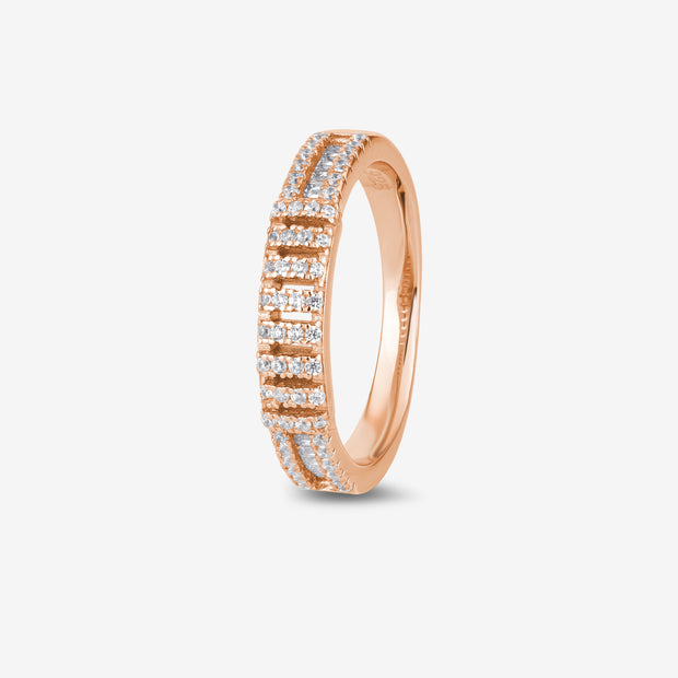 Elegant Multi-Row Diamond 925 Sterling Silver Rose Gold Ring for Women