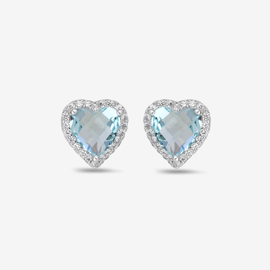 Sky Blue Stone Heart Shape 925 Sterling Silver Earrings for Women