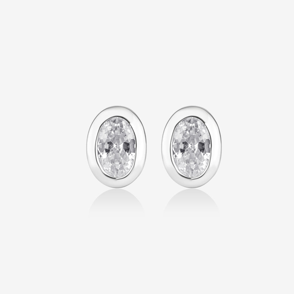 Oval Cut Diamond Round Design 925 Sterling Silver Stud Earrings for Women